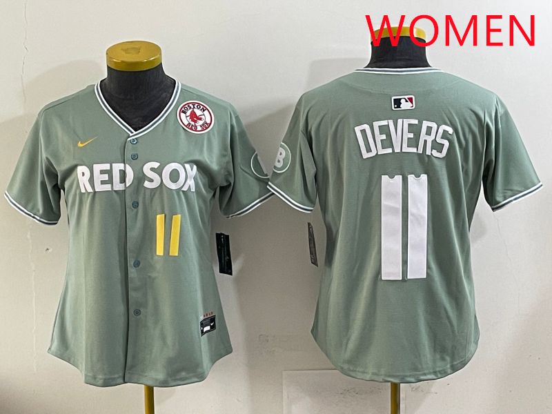 Women 2025 Boston Red Sox #11 Devers Light Green Joint Name Nike MLB Jersey style 15